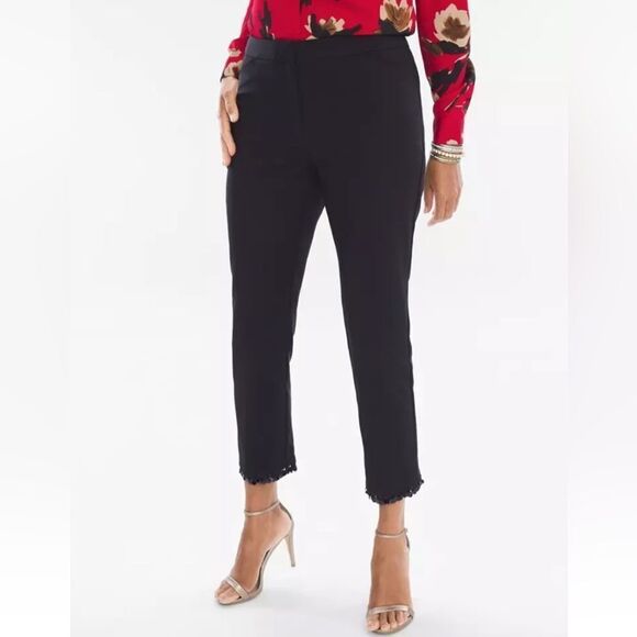 NEW CHICO'S the ultimate fit BEADED HEM SLIM ANKLE PANTS sz 1.5 black 10 medium - Picture 5 of 7